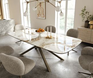 Esstisch Edge Boot 240x120 cm Keramik Minas Melange Weiß-Beige Kreuzgestell Rechteck Effektfinish Titan
