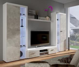 Wohnwand Rumba XL Beton Optik + Weiss matt