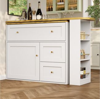 Flieks Bartisch 360° drehbar Stehtisch Kommode mit Schubladen, Türablage und Klappen (Länge 138-204/T39/H105 cm, 2-St, 2er Set), schwenkbar Küchenschrank Sideboard mit Tisch und Stauraum Kücheninsel