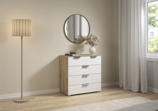 rauch Aditio Box, Kommode, 5 Schubladen, mit Softclose-Funktion, Farbe Weiß/Eiche Artisan, BxHxT 80x81x42cm
