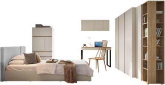 Jugendzimmer-Set Luca I (Farbe: Sandbeige / Geölte Eiche + Portland Ash, Größe: 120 x 200)