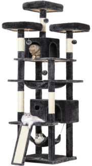 MSMASK Kratzbaum groß Katzenbaum, mit 3 Plattformen, 2 Höhlen, 194 cm hoch, XXL, 2 Hängematte, Katzenkratzbaum mit Kratzbrett