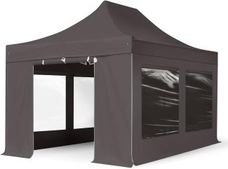 3x4,5 m Faltpavillon PROFESSIONAL Alu 40mm, Seitenteile mit Panoramafenstern, dunkelgrau