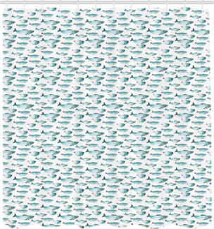 Abakuhaus Duschvorhang Moderner Digitaldruck mit 12 Haken auf Stoff Wasser Resistent Breite 175 cm, Höhe 180 cm, Türkis und Weiß Meeresfisch