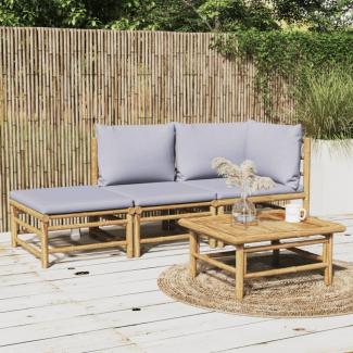 vidaXL 3-tlg. Garten-Lounge-Set mit Hellgrauen Kissen Bambus 3155108