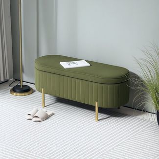 HOMCOM Sitzbank mit Stauraum Polsterbank mit Klappdeckel, Samtoptik (Sitztruhe, 1-St, Truhenbank), für Flur, Wohnzimmer, Schlafzimmer 108 x 44 x 43,5 cm, Grün