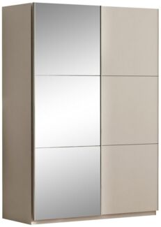 Beautysofa Schwebetürenschrank 2 Türen mit Spiegel VISTO (2 Kleiderstangen & 4 Regalböden, Sandbeige) Breite: 120 / 150 / 200 cm
