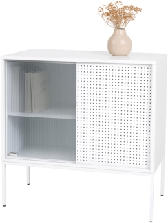Kommode HWC-O90, Schrank Sideboard Highboard, Industrial Staufächer Schiebetüren Metall 85 x 80 x 45 cm ~ weiß