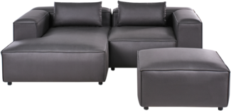 Modul Ecksofa 3-Sitzer BRANDE Kunstleder Schwarz mit Ottomane rechtsseitig