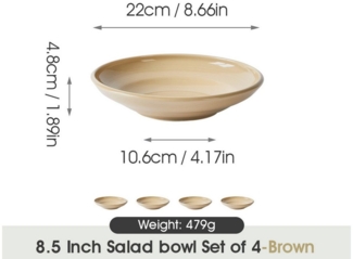 JIWOO Suppenteller 4er,Ø22cm,Frühstücksteller,Salatteller,Vorspeisenteller,Pastateller, (4 St), Keramik,Mikrowellen-und spülmaschinenfest,Stapelbares,Luxus,Ø22cm