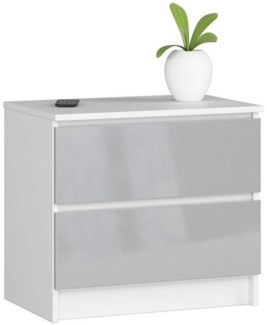 Home Collective Kommode 60 cm breit Holz Highboard Sideboard für Flur Schlafzimmer Wohnzimmer (Kommode Schlafzimmer Kommode mit Schubladen Holz Schrank), Kinderzimmer Organizer, 55 cm hoch mit 2 Schubladen Metall Hochglanz