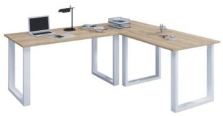 VCM Schreibtisch Lona 916506 Weiß / Sonoma-Eiche H. 76 x B. 220 x T. 220 cm