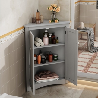 Flieks Eckschrank (1-St, B61,5xT34,5xH90 cm) Badkommode Mehrzweckschrank Eckkommode mit 3 Fächern Grau