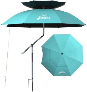 Dekero 240cm Strandschirm Windfest Stabil UV 50 Erdspieß Strand Seeblau