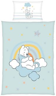 Herding Babybettwäsche WINNIE POOH, 100 x 135 cm, Blau, Weiß, Grau, Baumwolle, 2 teilig, mit Reißverschluss