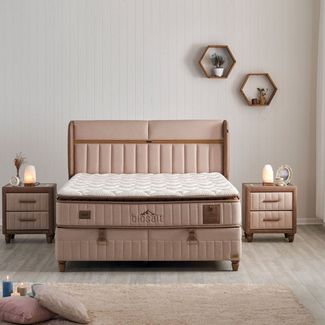Bambi Boxspringbett Stauraumbett inkl. Matratze Boxspringbett 180x200 - 90x200 Biosalt, mit Smart Nachttisch Kabelloses Laden, USB und Bluetooth