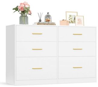 VASAGLE Kommode mit 6 Schubladen, Aufbewahrungsschrank, für Schlafzimmer, Wohnzimmer, 40 x 119 x 78 cm, weiß