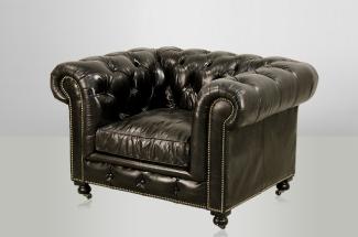 Chesterfield Luxus Echt Leder Sessel Vintage Leder von Casa Padrino Ebony - Club Sessel