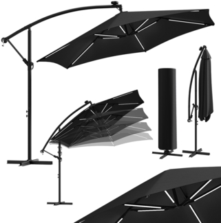 STEELSØN 'Kyrion' Sonnenschirm LED Solar 350x350 cm, extra hell, neigbar und 360-Grad drehbar, schwarz, wetterfest, Ampelschirm inkl. Abdeckung, UV50+
