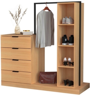 WAOHO Garderoben-Set Schubladenkommode mit Kleiderstange, Garderobenständer, 145*137*40