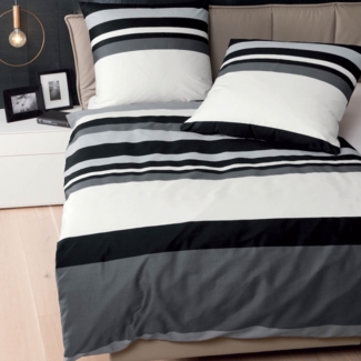 Janine Bettwäsche J.D. 8478-08 Schwarz Graphit Mako Satin 240 x 220 + 2x 80 x 80 cm