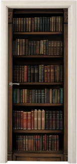 MuchoWow Türtapete Bücherregal - Vintage - Braun, Matt, bedruckt, (1 St), Selbstklebende Tapete, Folie für Möbel, 75x205 cm