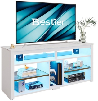 Bestier Lowboard TV-Schrank, Sideboard, Gaming TV Board mit LED-Beleuchtung (Breite 140 cm Fernsehtisch, 1 St, TV-Ständer für 55/60/65 Zoll Fernseher), Medien-TV Cabinet mit verstellbarem Regal, Weißer Marmor/Schwarze