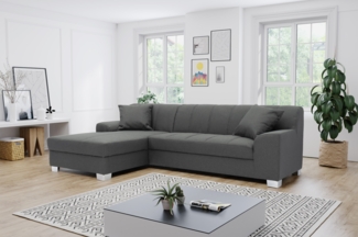 DOMO. collection Ecksofa Capri, Sofa in L-Form mit Schlaffunktion und Füßen aus Chrom, Schlafsofa, Eckcouch, Polsterecke, Couch 239 x 152 x 75 cm (BxTxH), grau