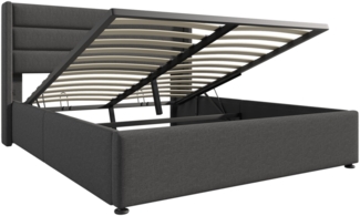 Merax Hydraulisches Polsterbett 160x200 Stauraumbett Doppelbett aus Leinen mit Metallrahmen & Lattenrost Grau