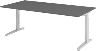 bümö manuell höhenverstellbarer Schreibtisch 200x100 in graphit Gestell in Silber - PC Tisch höhenverstellbar & groß, höhenverstellbarer Tisch Büro, großer Computertisch verstellbar, X2E-G-SS