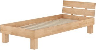 Erst-Holz Bett Überlänge Buche natur massiv 100x220 cm mit Rollrost 60. 80-10-220
