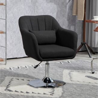 HOMCOM Relaxsessel mit Armlehne, Lendenkissen, Metallrahmen (gepolstert Drehstuhl, 1-St, höhenverstellbar Loungesessel), für Schlafzimmer, Wohnzimmer, Schwarz