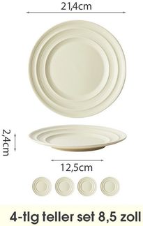JIWOO Teller 4er Ø21,4cm, Salatteller Frühstücksteller Pastateller Dessertteller, (4 St), Keramik Hochwertiges Tellerset Gelb Mikrowellen spülmaschinenfest