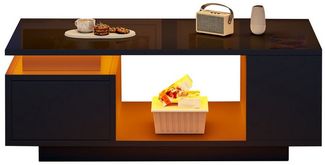 KLAM HOME Couchtisch Couchtisch Mit LED Beleuchtung Und App Steuerung (Beistelltisch Mit Schublade Und 4 Seitlichen Ablagefächern), Moderner Wohnzimmertisch In Weiß Hochglanz 100x50cm