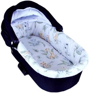 BABYLUX Nestchen für Kinderwagen Stubenwagen BABYWANNE + Matratze 2 Tlg Set Doppelseitig (W16 - Ecru + Africa Tiere)