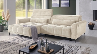 Massivart® Ecksofa Cord 277 cm / Cordsofa LOGAN / Sitztiefenverstellung / Nosagfederung, Kopfteilverstellung · Rücken echt bezogen · 2 Nierenkissen