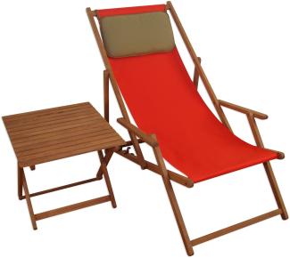 Liegestuhl Gartenliege rot Kissen Tisch Deckchair Buche Sonnenliege Sonnenstuhl 10-308 T KD