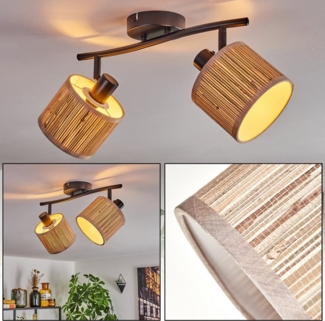 hofstein Deckenleuchte moderne Deckenlampe aus Metall/Seegras in Schwarz/Natur, ohne Leuchtmittel, mit verstellbaren Strahlern, Leuchte, 2 x E14, ohne Leuchtmittel