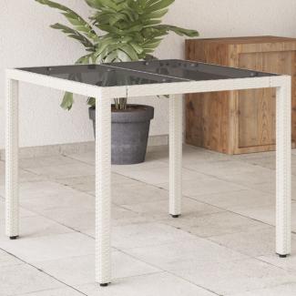 vidaXL Gartentisch mit Glasplatte Weiß 90x90x75 cm Poly Rattan 368123