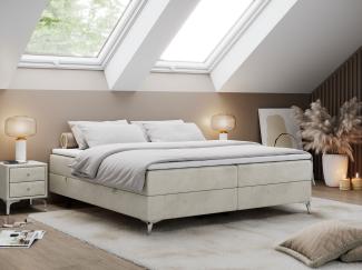 Boxspringbett - Doppelbett mit Multipocket-Matratze - LESS -120x200 - Beige Velours - H3