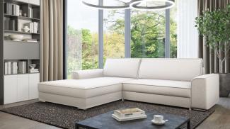 Ecksofa mit Schlaffunktion SANTIAGO Stoff Neve Hellbeige Ottomane Links