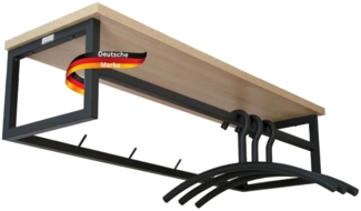 DELUKE® Wandgarderobe mit Ablage SIMBA - Eichenholz, 4 Haken, 3 Kleiderbügel | Garberobe Flur Wandregal für Jacken Garderobenleiste