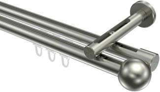 Innenlauf-Gardinenstangen-Set Siteno Luino 400 cm (geteilt in 2 x 200 cm), 2-läufig, 20 mm Ø Edelstahl-Optik