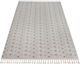 Bruno Banani Teppich Dotty, In- und Outdoor geeignet, rechteckig, Höhe: 6 mm, Woll-Optik, Hoch-Tief Struktur, mit Fransen, Balkon, Terrasse