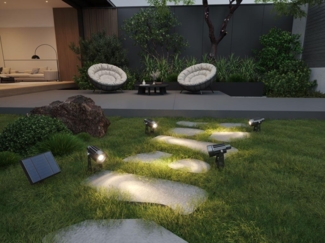 Vente-unique - Solar-Wegeleuchte zum Aufstellen 4er-Set - Panel separat - 80 Lumen - Schwarz - DRAGOR