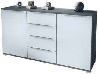 Vladon Sideboard Linio V1 (Anrichte, mit 2 Türen und 4 Schubladen), Anthrazit matt/Weiß matt (138,5 x 75,5 x 35 cm)