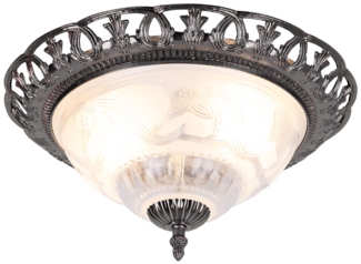 Deckenlampe, Perlmutt Glasschirm Metall, weiß, antik, D 33cm