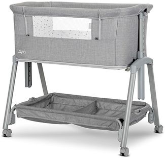 Lorelli Beistellbett Layla 2 in 1 Moskitonetz, Matratze, faltbar, Räder, Korb grau