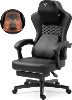 Gaming Stuhl mit Massage, Lendenwirbelstütze, Fußstütze, schwarz