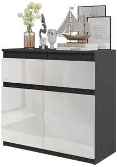 Furnica Kommode NOAH 2 Schubladen und 2 Türen - Anthrazit Grau H75cm B80cm T35cm